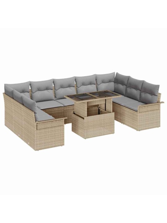 Dārza dīvānu komplekts ar spilvenu 10 pcs bēša 100 x 55 x 73 cm