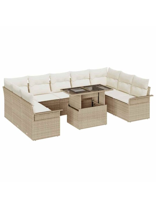 Dārza dīvānu komplekts ar spilvenu 10 pcs bēša 100 x 55 x 73 cm