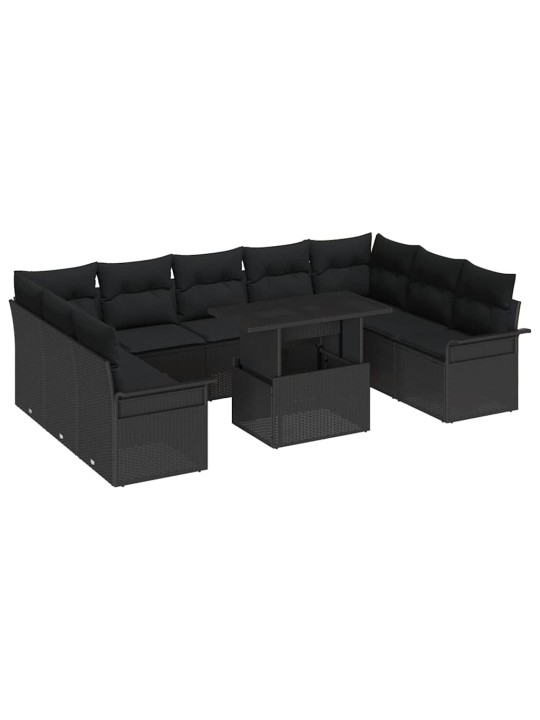 Dārza dīvānu komplekts 10 pcs melna 100 x 55 x 73 cm