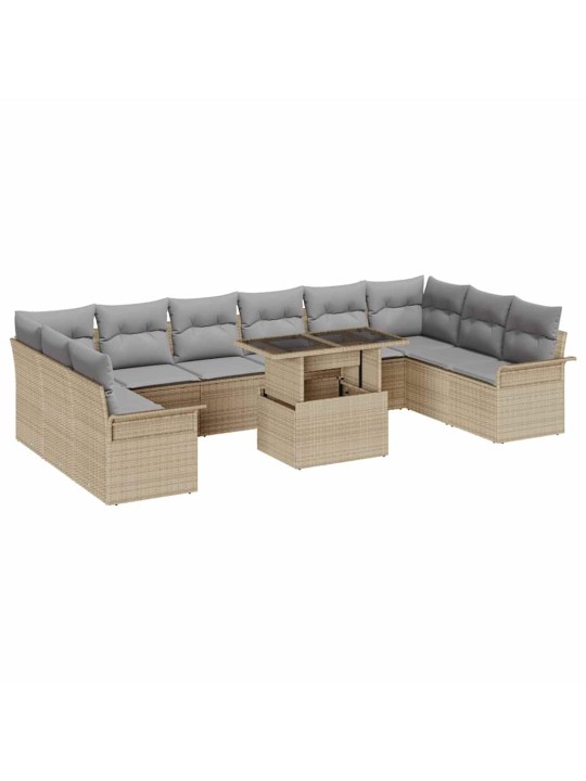 Dārza dīvānu komplekts ar spilvenu 11 pcs bēša 100 x 55 x 73 cm