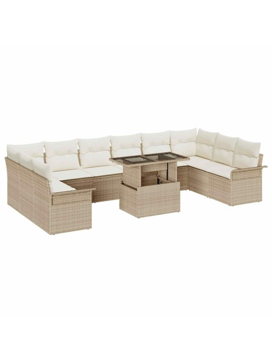 Dārza dīvānu komplekts ar spilvenu 11 pcs bēša 100 x 55 x 73 cm