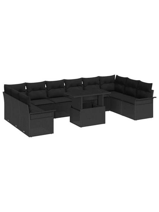Dārza dīvānu komplekts 11 pcs melna 100 x 55 x 73 cm