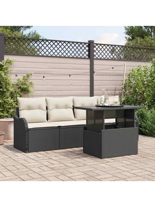 Dārza dīvānu komplekts ar spilvenu 5 pcs melna 100 x 55 x 73 cm