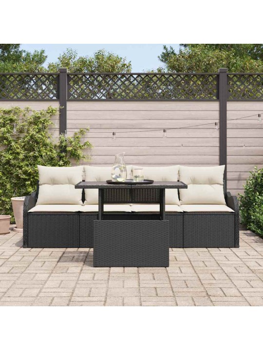 Dārza dīvānu komplekts ar spilvenu 5 pcs melna 100 x 55 x 73 cm