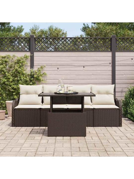 Dārza dīvānu komplekts ar spilvenu 5 pcs brūna 100 x 55 x 73 cm
