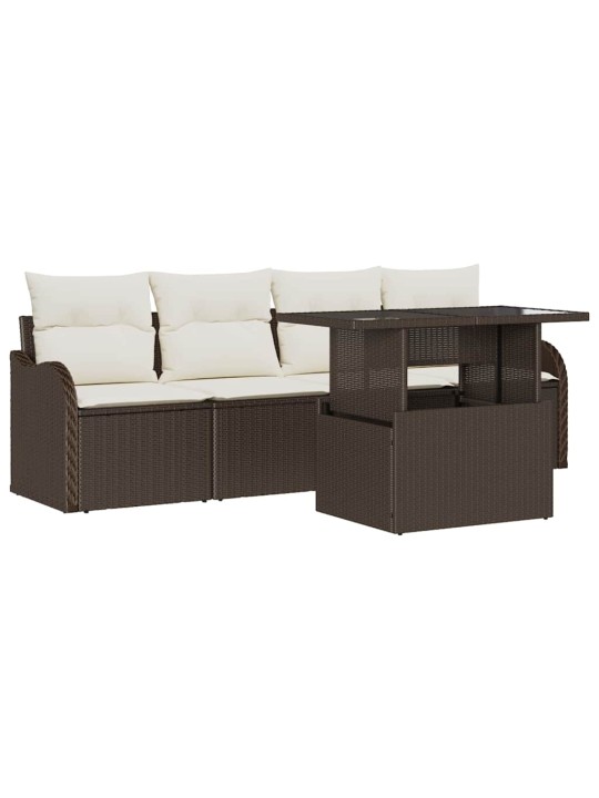 Dārza dīvānu komplekts ar spilvenu 5 pcs brūna 100 x 55 x 73 cm
