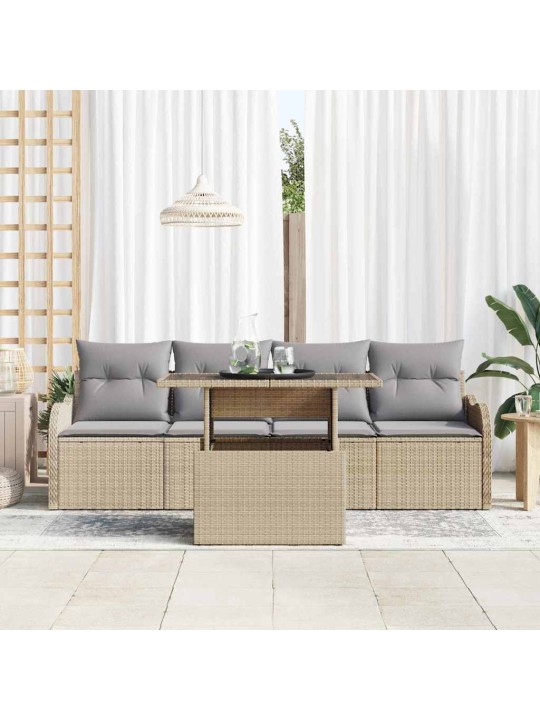 Dārza dīvānu komplekts ar spilvenu 5 pcs bēša 100 x 55 x 73 cm