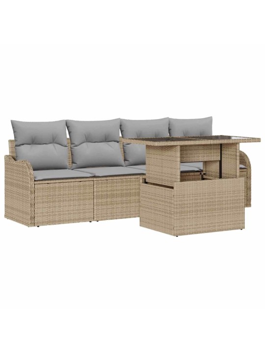 Dārza dīvānu komplekts ar spilvenu 5 pcs bēša 100 x 55 x 73 cm