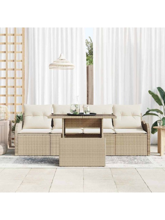 Dārza dīvānu komplekts ar spilvenu 5 pcs bēša 100 x 55 x 73 cm