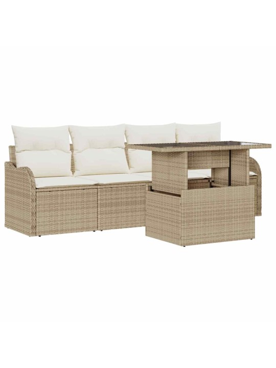 Dārza dīvānu komplekts ar spilvenu 5 pcs bēša 100 x 55 x 73 cm