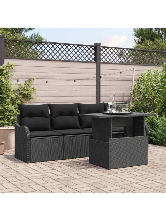Dārza dīvānu komplekts ar spilvenu 5 pcs melna 100 x 55 x 73 cm