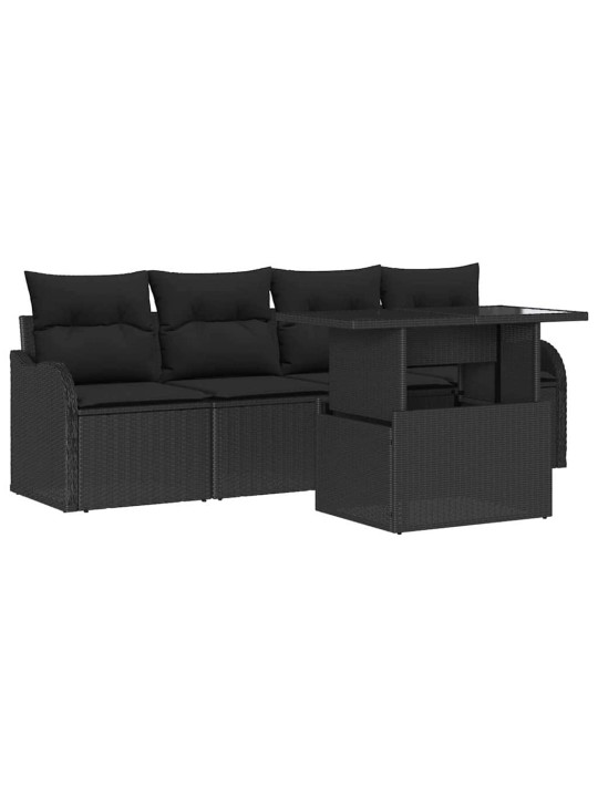 Dārza dīvānu komplekts ar spilvenu 5 pcs melna 100 x 55 x 73 cm