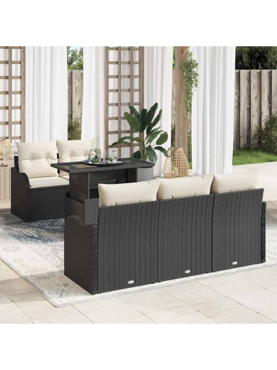 Dārza dīvānu komplekts ar spilvenu 6 pcs melna 100 x 55 x 73 cm