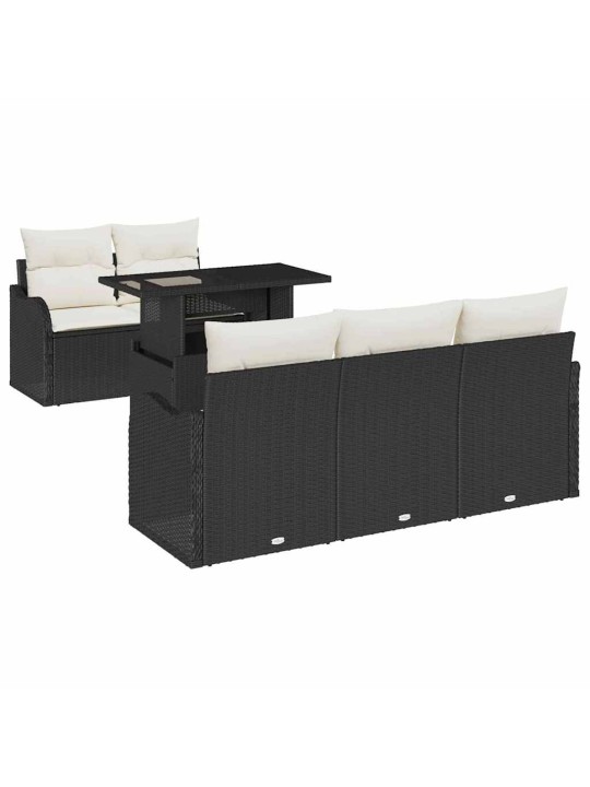 Dārza dīvānu komplekts ar spilvenu 6 pcs melna 100 x 55 x 73 cm