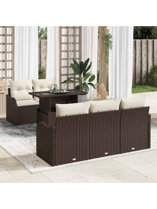Dārza dīvānu komplekts ar spilvenu 6 pcs brūna 100 x 55 x 73 cm