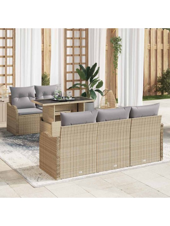 Dārza dīvānu komplekts ar spilvenu 6 pcs bēša 100 x 55 x 73 cm
