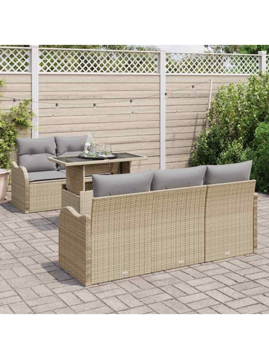 Dārza dīvānu komplekts ar spilvenu 6 pcs bēša 100 x 55 x 73 cm