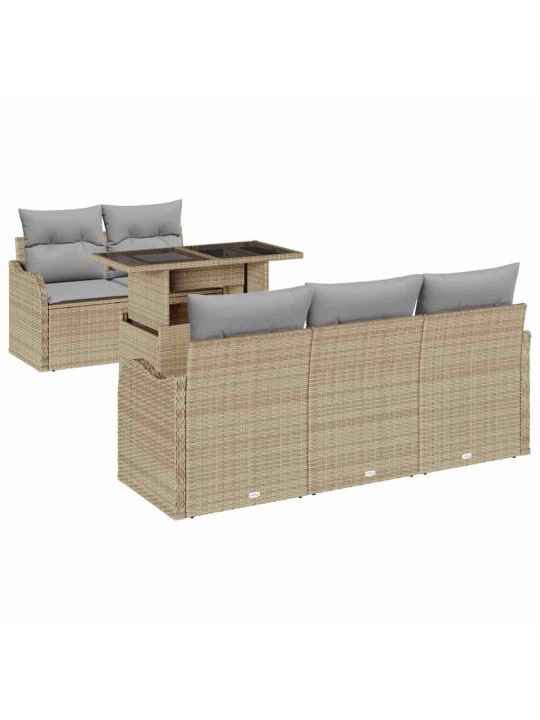 Dārza dīvānu komplekts ar spilvenu 6 pcs bēša 100 x 55 x 73 cm