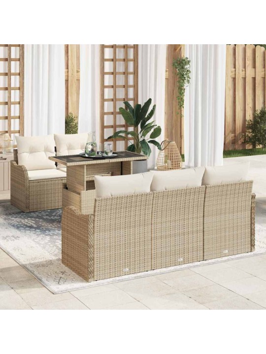 Dārza dīvānu komplekts ar spilvenu 6 pcs bēša 100 x 55 x 73 cm