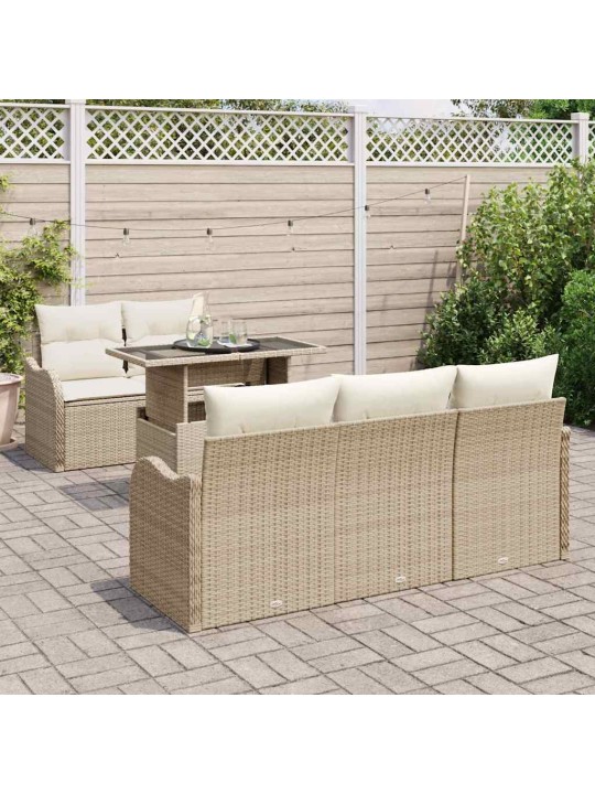 Dārza dīvānu komplekts ar spilvenu 6 pcs bēša 100 x 55 x 73 cm
