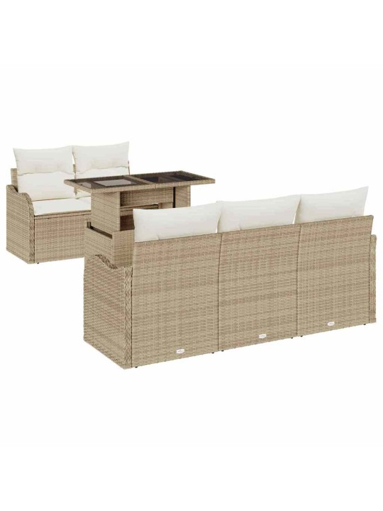 Dārza dīvānu komplekts ar spilvenu 6 pcs bēša 100 x 55 x 73 cm