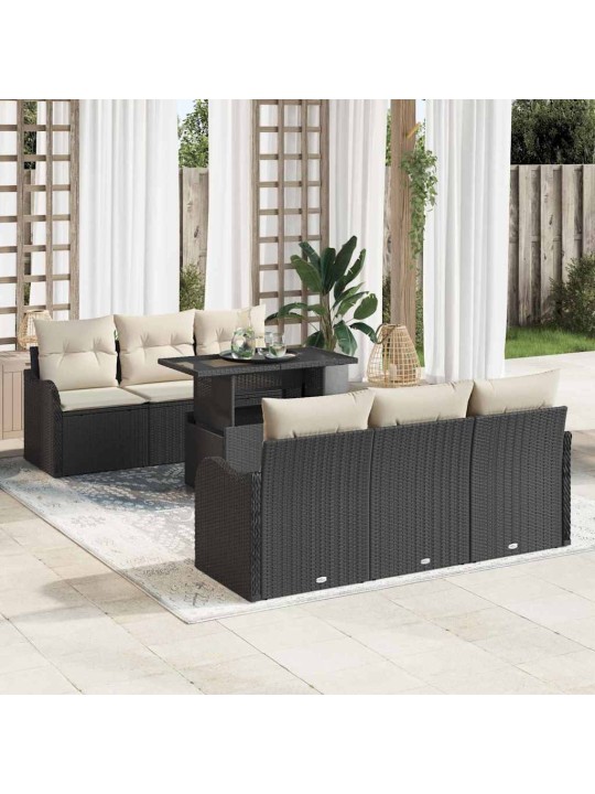 Dārza dīvānu komplekts ar spilvenu 7 pcs melna 100 x 55 x 73 cm