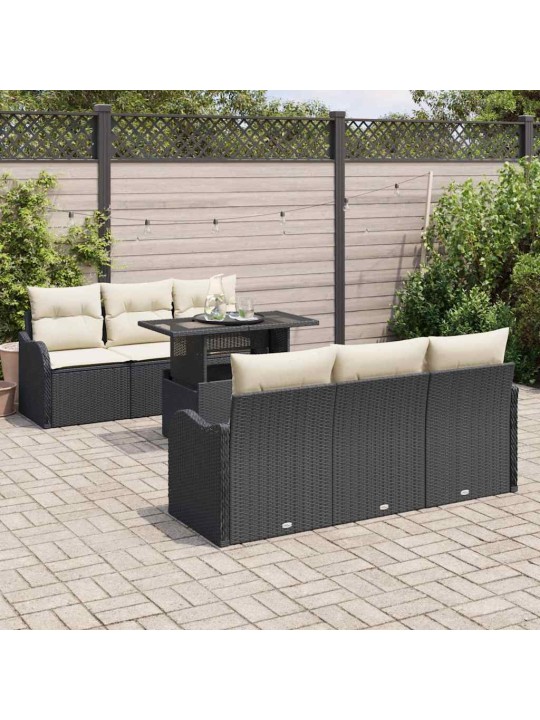 Dārza dīvānu komplekts ar spilvenu 7 pcs melna 100 x 55 x 73 cm