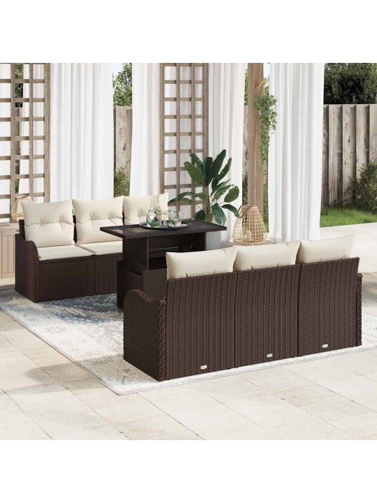 Dārza dīvānu komplekts ar spilvenu 7 pcs brūna 100 x 55 x 73 cm