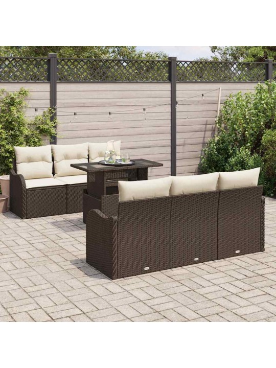 Dārza dīvānu komplekts ar spilvenu 7 pcs brūna 100 x 55 x 73 cm