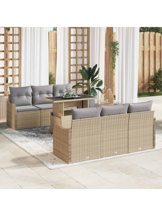 Dārza dīvānu komplekts ar spilvenu 7 pcs bēša 100 x 55 x 73 cm