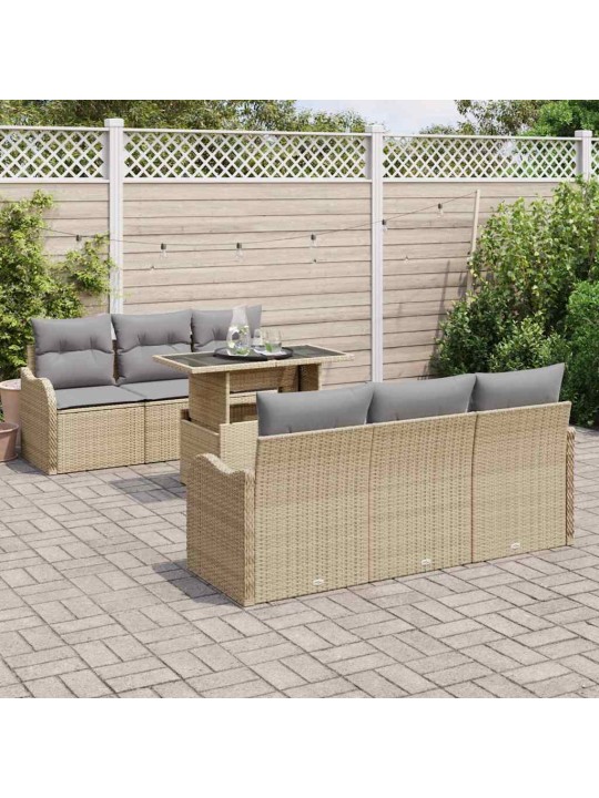 Dārza dīvānu komplekts ar spilvenu 7 pcs bēša 100 x 55 x 73 cm