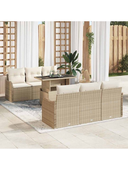 Dārza dīvānu komplekts ar spilvenu 7 pcs bēša 100 x 55 x 73 cm