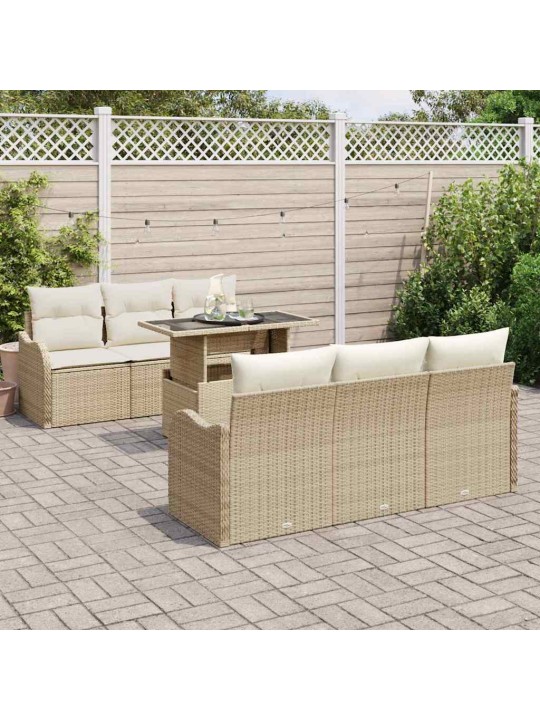 Dārza dīvānu komplekts ar spilvenu 7 pcs bēša 100 x 55 x 73 cm
