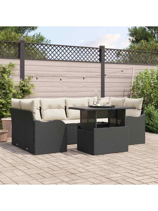 Dārza dīvānu komplekts ar spilvenu 7 pcs melna 100 x 55 x 73 cm