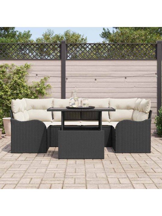 Dārza dīvānu komplekts ar spilvenu 7 pcs melna 100 x 55 x 73 cm