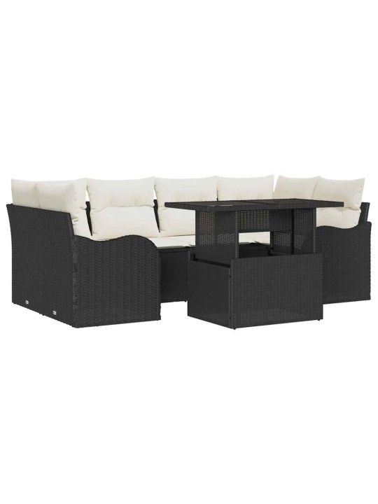 Dārza dīvānu komplekts ar spilvenu 7 pcs melna 100 x 55 x 73 cm