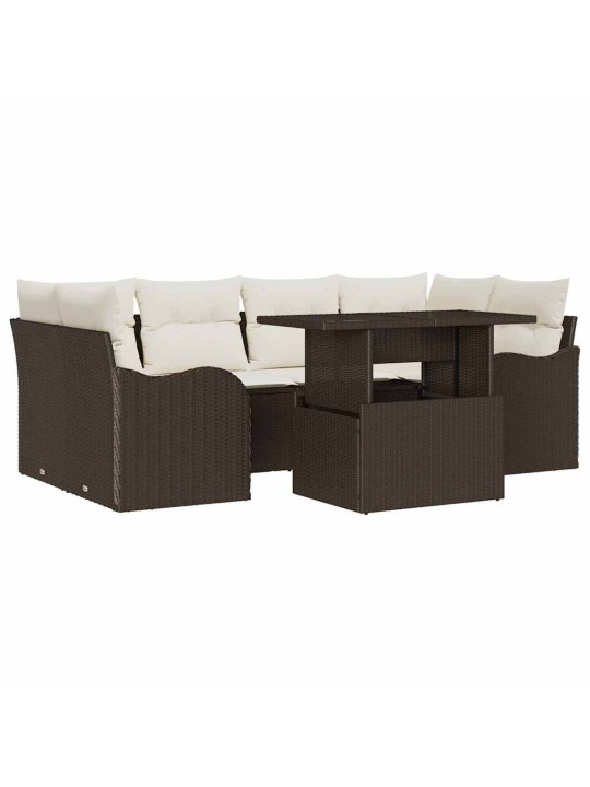 Dārza dīvānu komplekts ar spilvenu 7 pcs brūna 100 x 55 x 73 cm