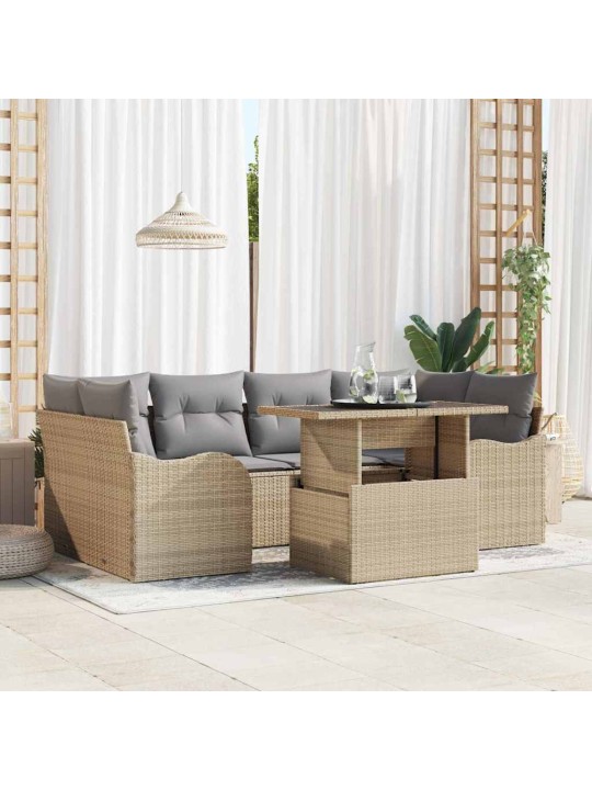 Dārza dīvānu komplekts ar spilvenu 7 pcs bēša 100 x 55 x 73 cm
