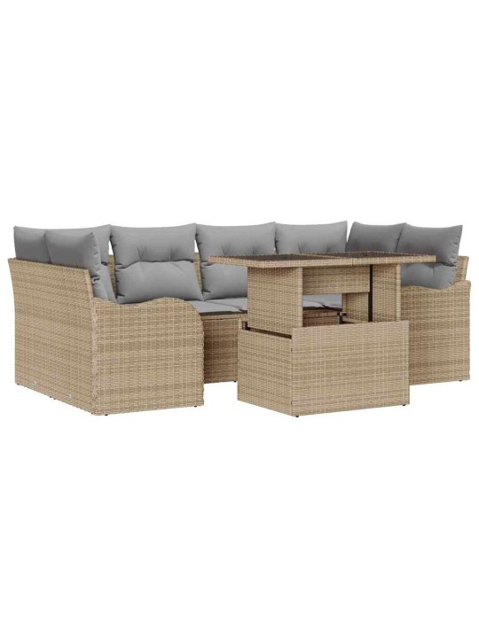 Dārza dīvānu komplekts ar spilvenu 7 pcs bēša 100 x 55 x 73 cm