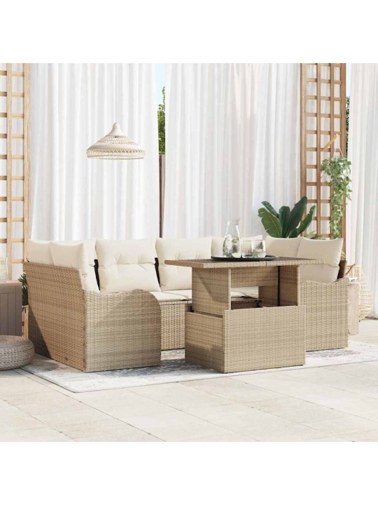Dārza dīvānu komplekts ar spilvenu 7 pcs bēša 100 x 55 x 73 cm