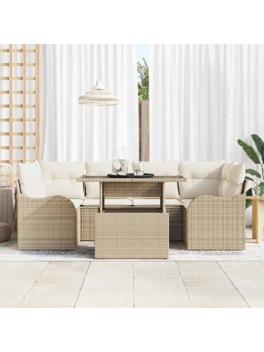 Dārza dīvānu komplekts ar spilvenu 7 pcs bēša 100 x 55 x 73 cm