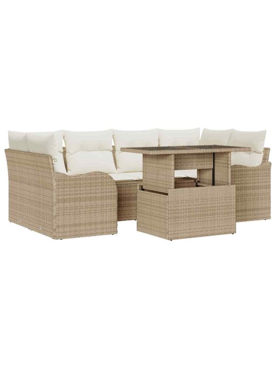 Dārza dīvānu komplekts ar spilvenu 7 pcs bēša 100 x 55 x 73 cm