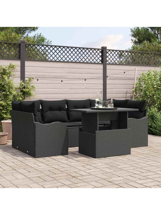 Dārza dīvānu komplekts ar spilvenu 7 pcs melna 100 x 55 x 73 cm