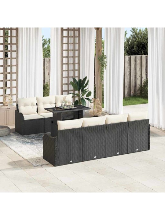 Dārza dīvānu komplekts ar spilvenu 8 pcs melna 100 x 55 x 73 cm