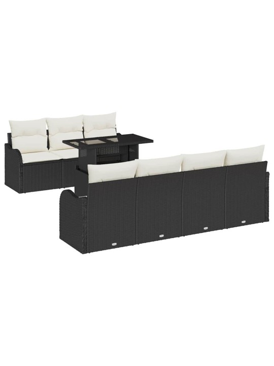 Dārza dīvānu komplekts ar spilvenu 8 pcs melna 100 x 55 x 73 cm