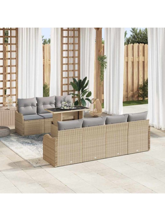 Dārza dīvānu komplekts ar spilvenu 8 pcs bēša 100 x 55 x 73 cm