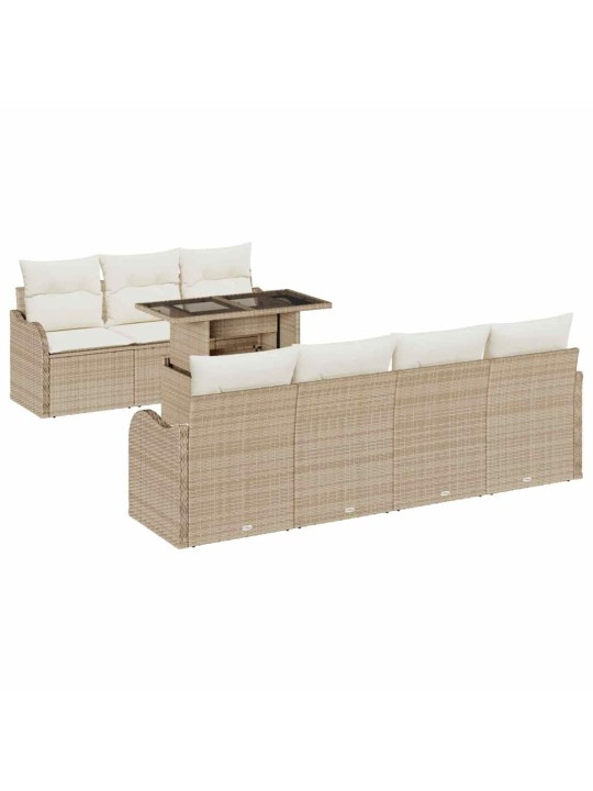 Dārza dīvānu komplekts ar spilvenu 8 pcs bēša 100 x 55 x 73 cm
