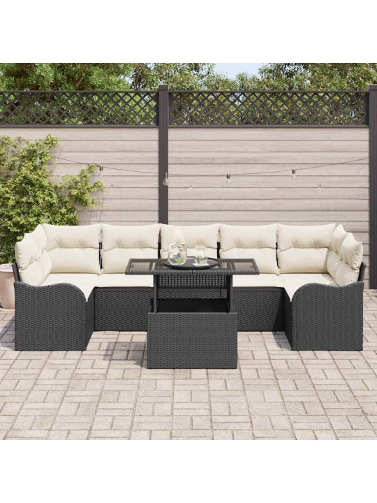 Dārza dīvānu komplekts ar spilvenu 8 pcs melna 100 x 55 x 73 cm