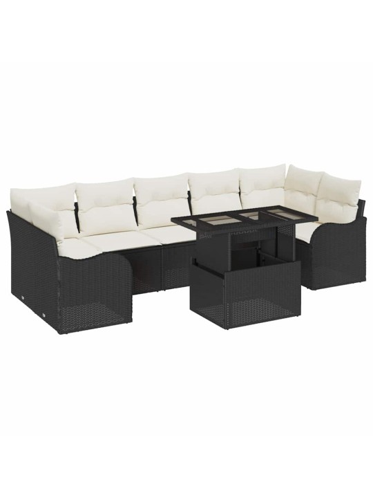 Dārza dīvānu komplekts ar spilvenu 8 pcs melna 100 x 55 x 73 cm