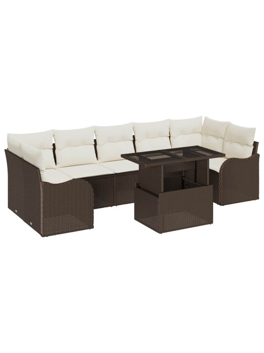 Dārza dīvānu komplekts ar spilvenu 8 pcs brūna 100 x 55 x 73 cm